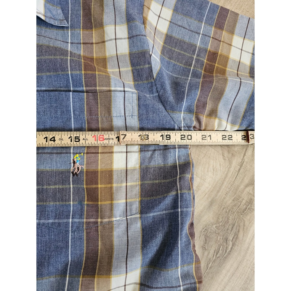 Vintage Polo Ralph Lauren Mens Plaid Button Down Shirt Blue Brown Cotton - Picture 6 of 9